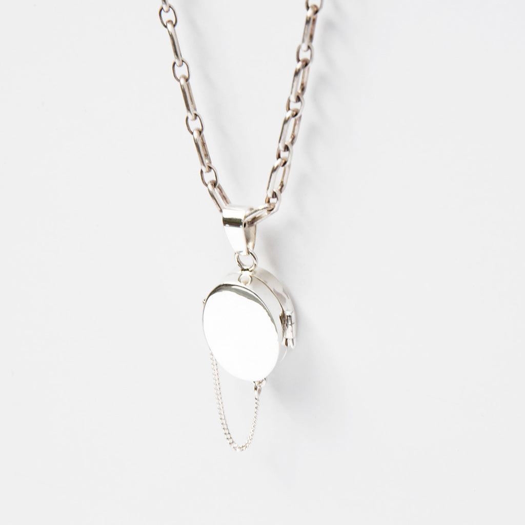 René Habie Oval Sterling Silver Locket Necklace