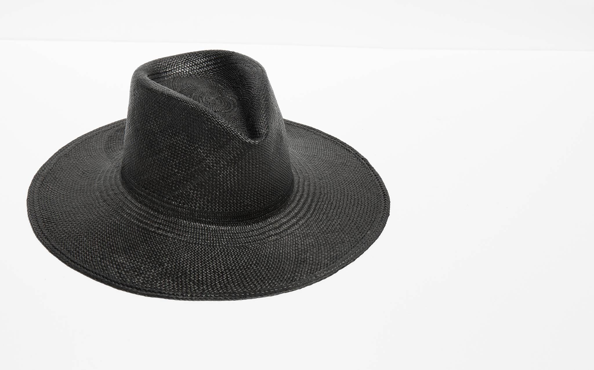 Clyde Black Wide Brim Pinch Panama Hat