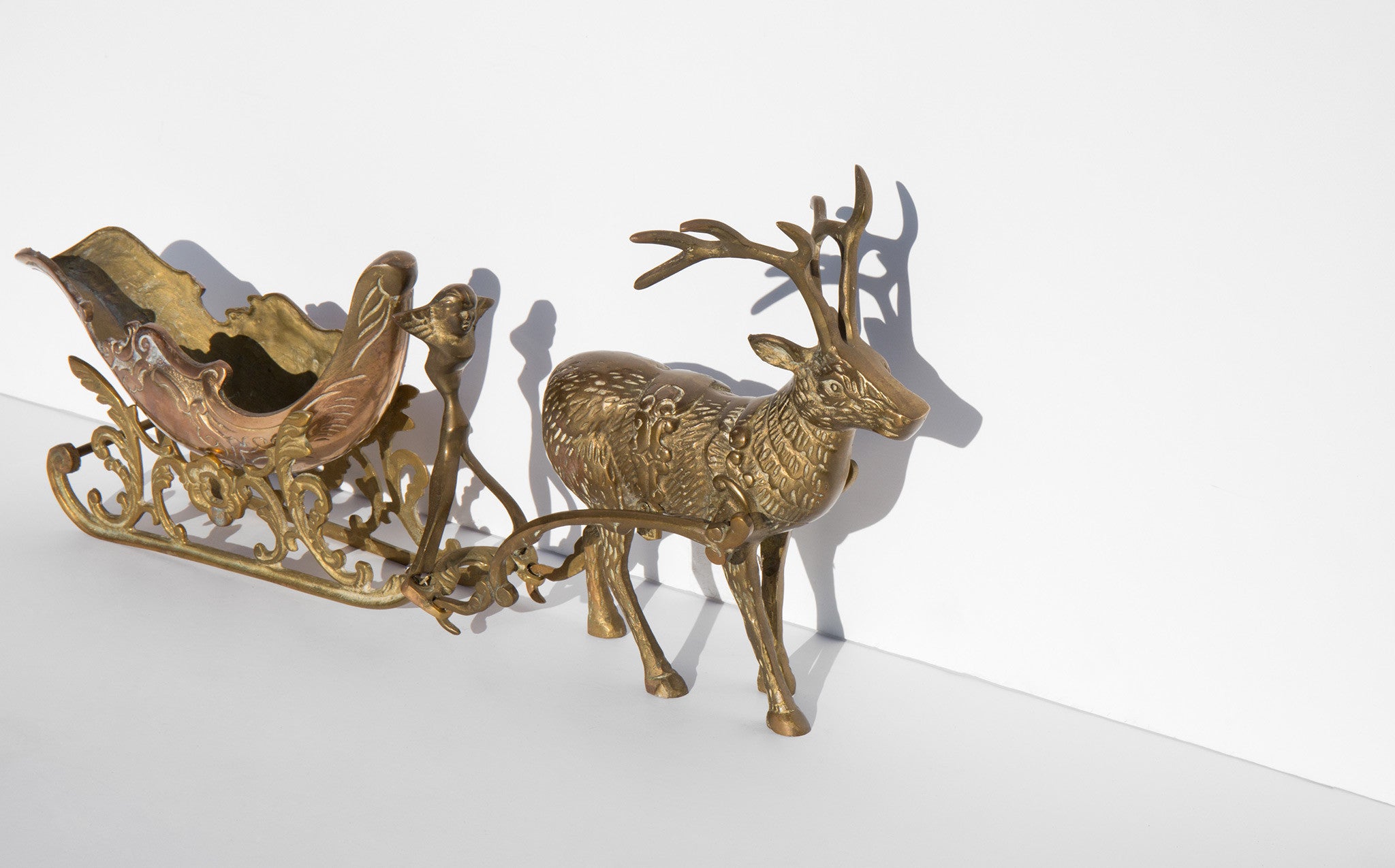 Vintage Brass Sleigh With Reindeer