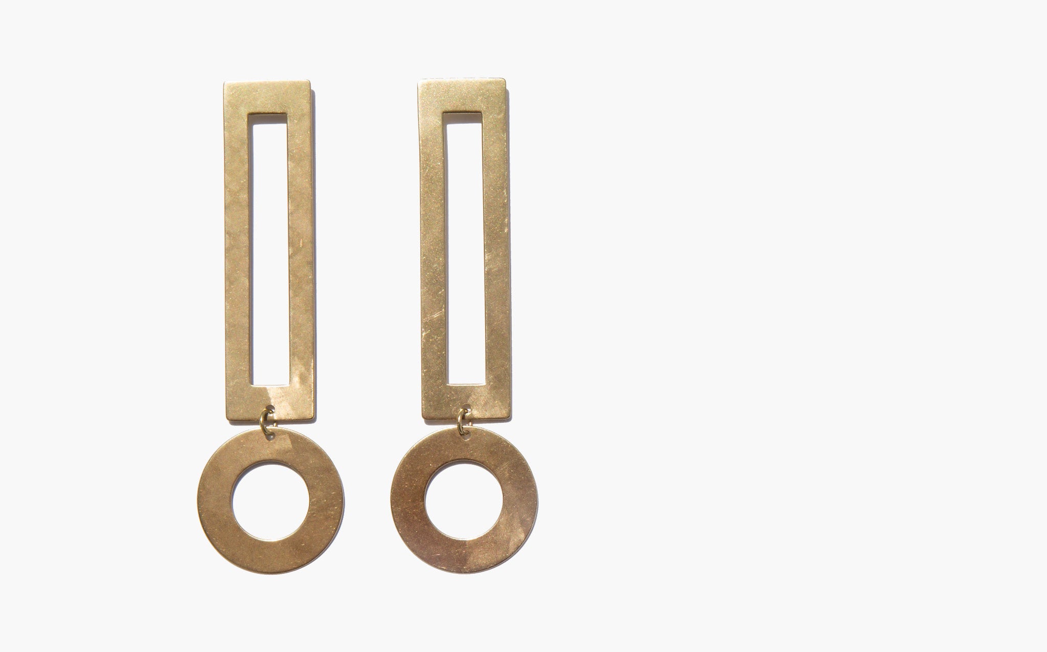 Modern Weaving Brass Heavy Exclamation Earrings