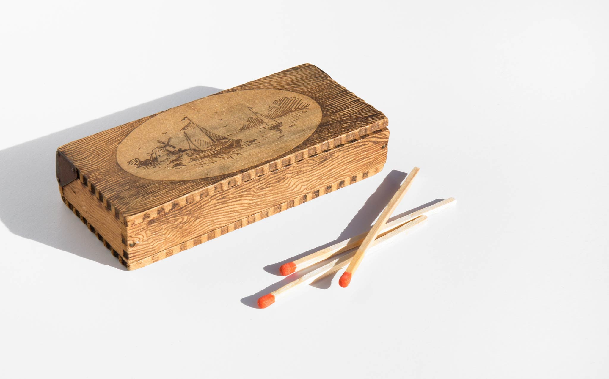Nautical Etched Wooden Matchbox