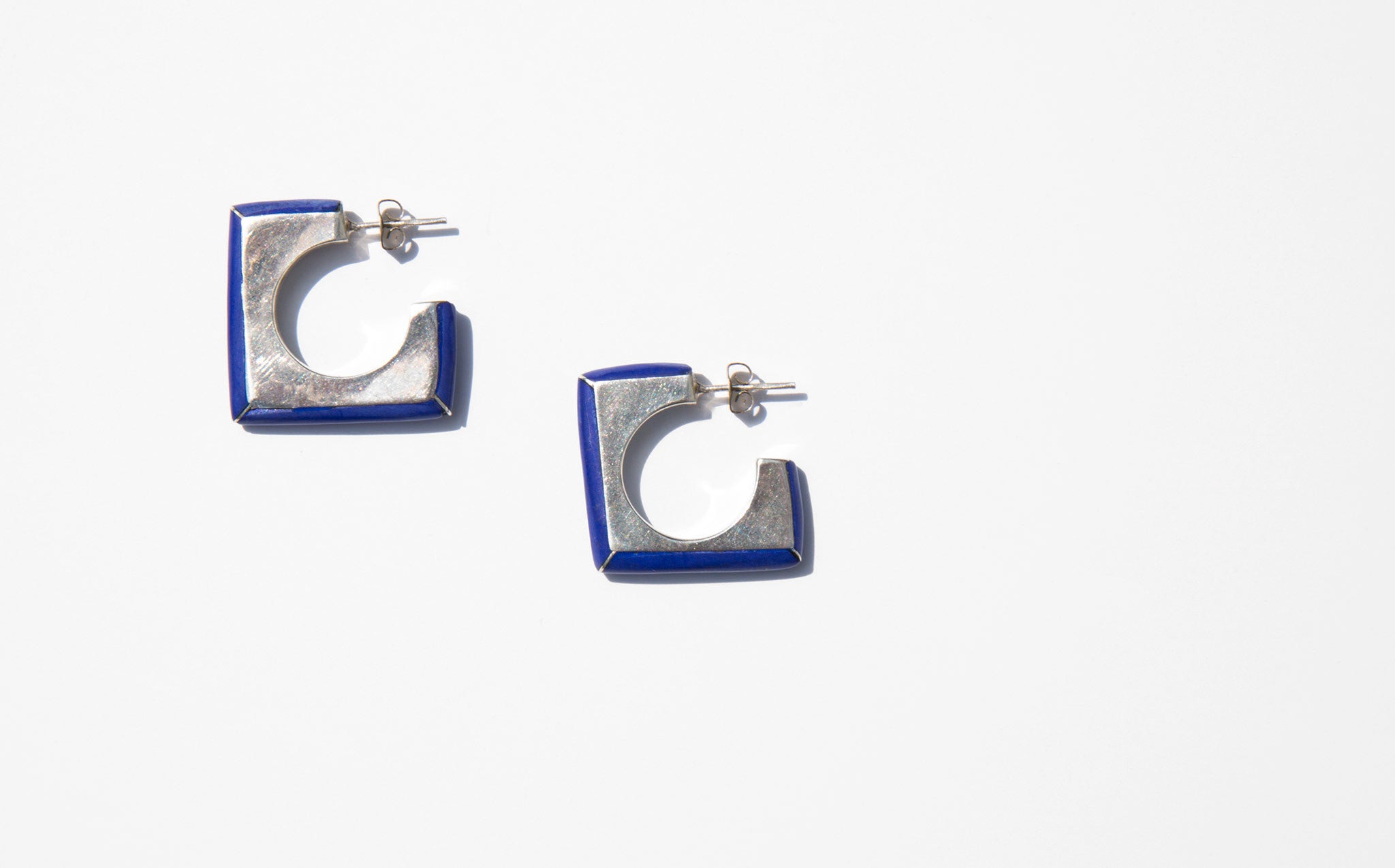 Sterling Silver and Deep Blue Lacquer Earrings