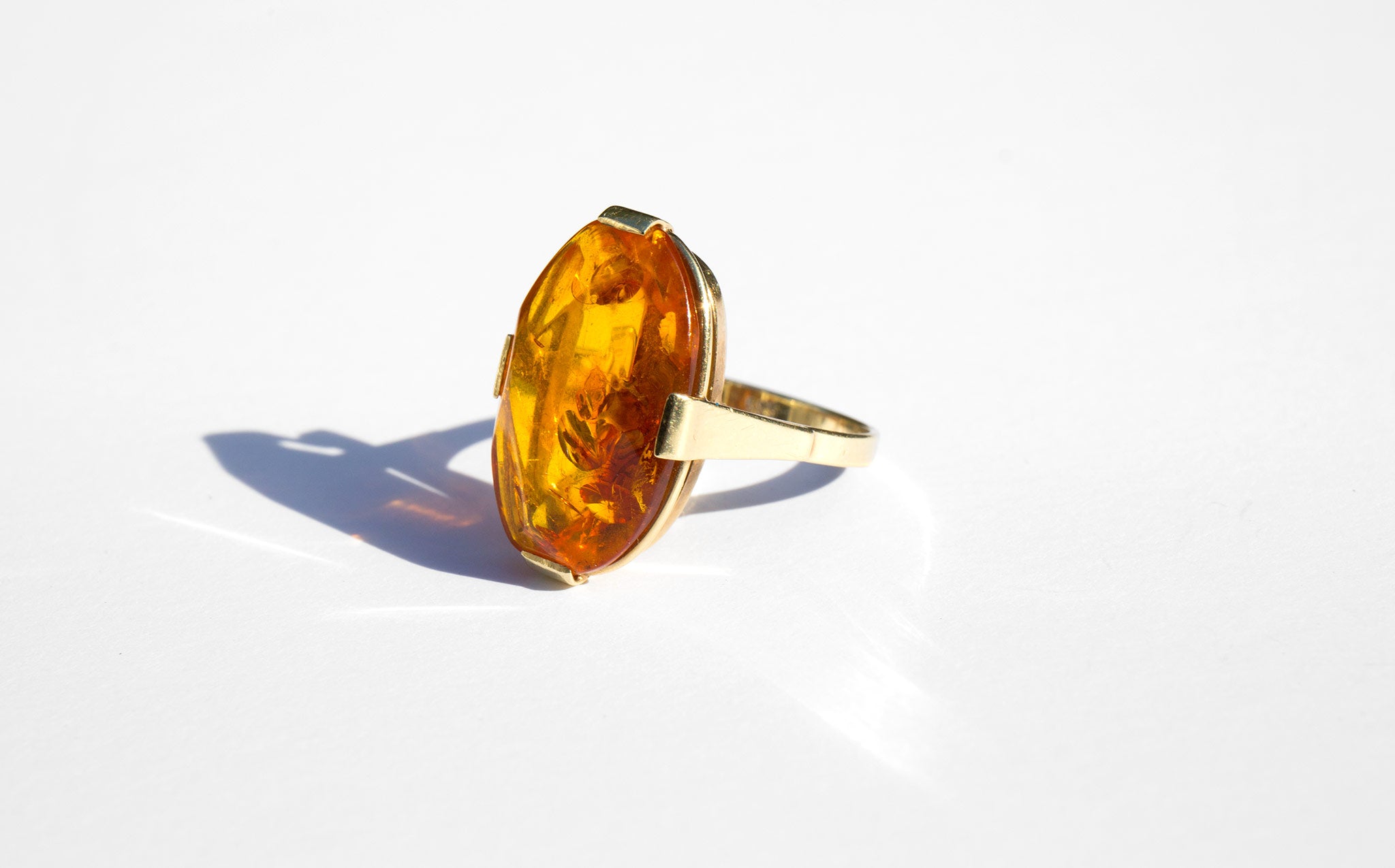 Amber and 14K Gold Cocktail Ring