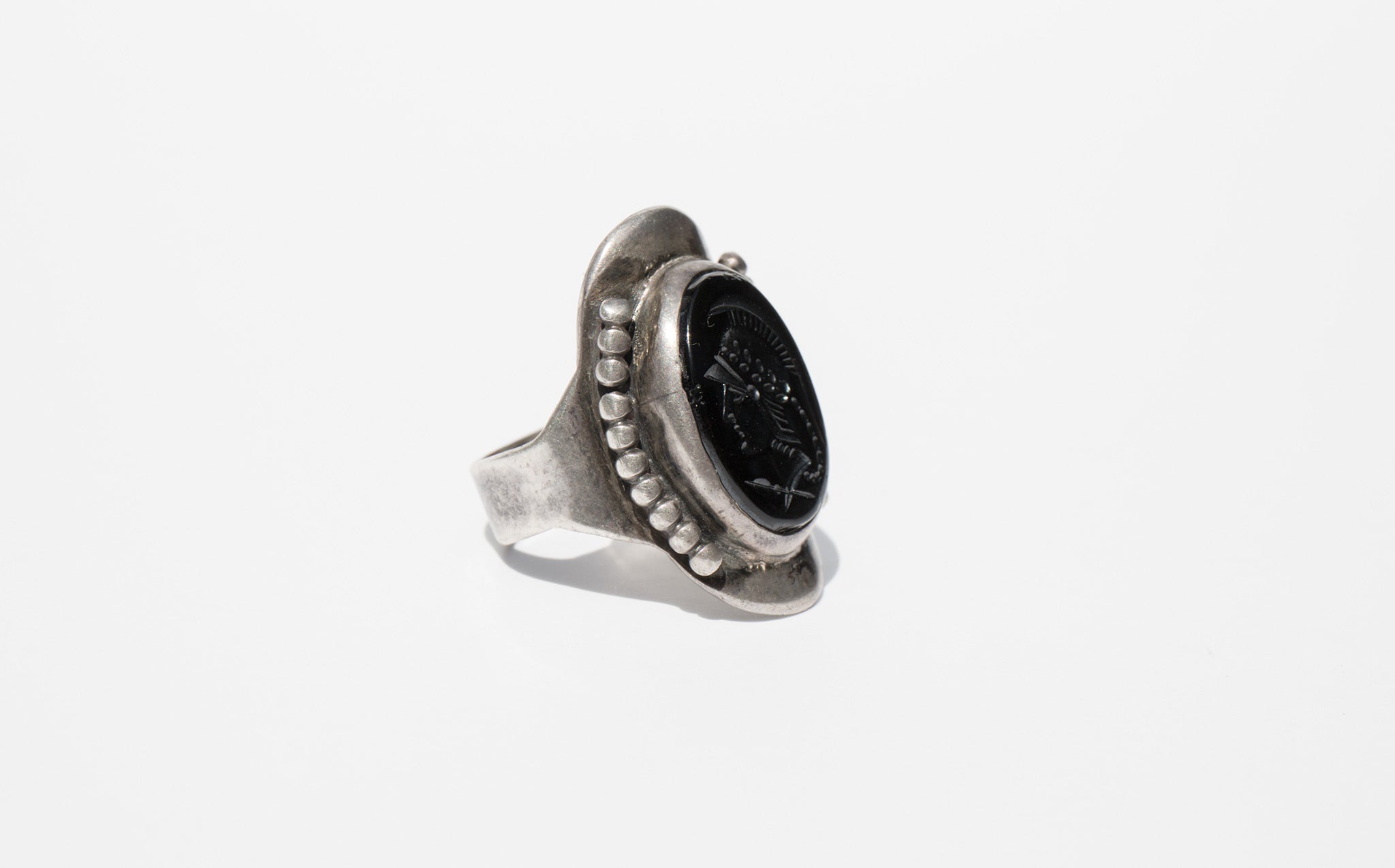 Black Glass Cameo Ring