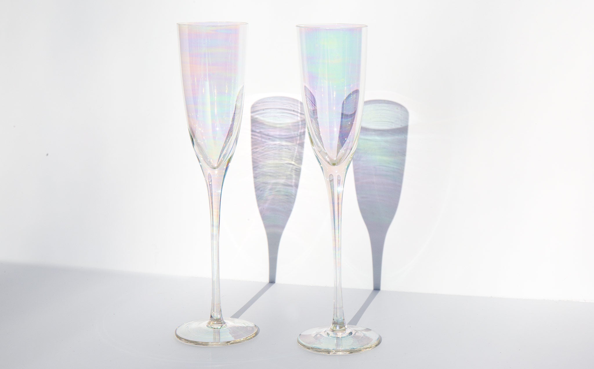 Tall Iridescent Champagne Flutes
