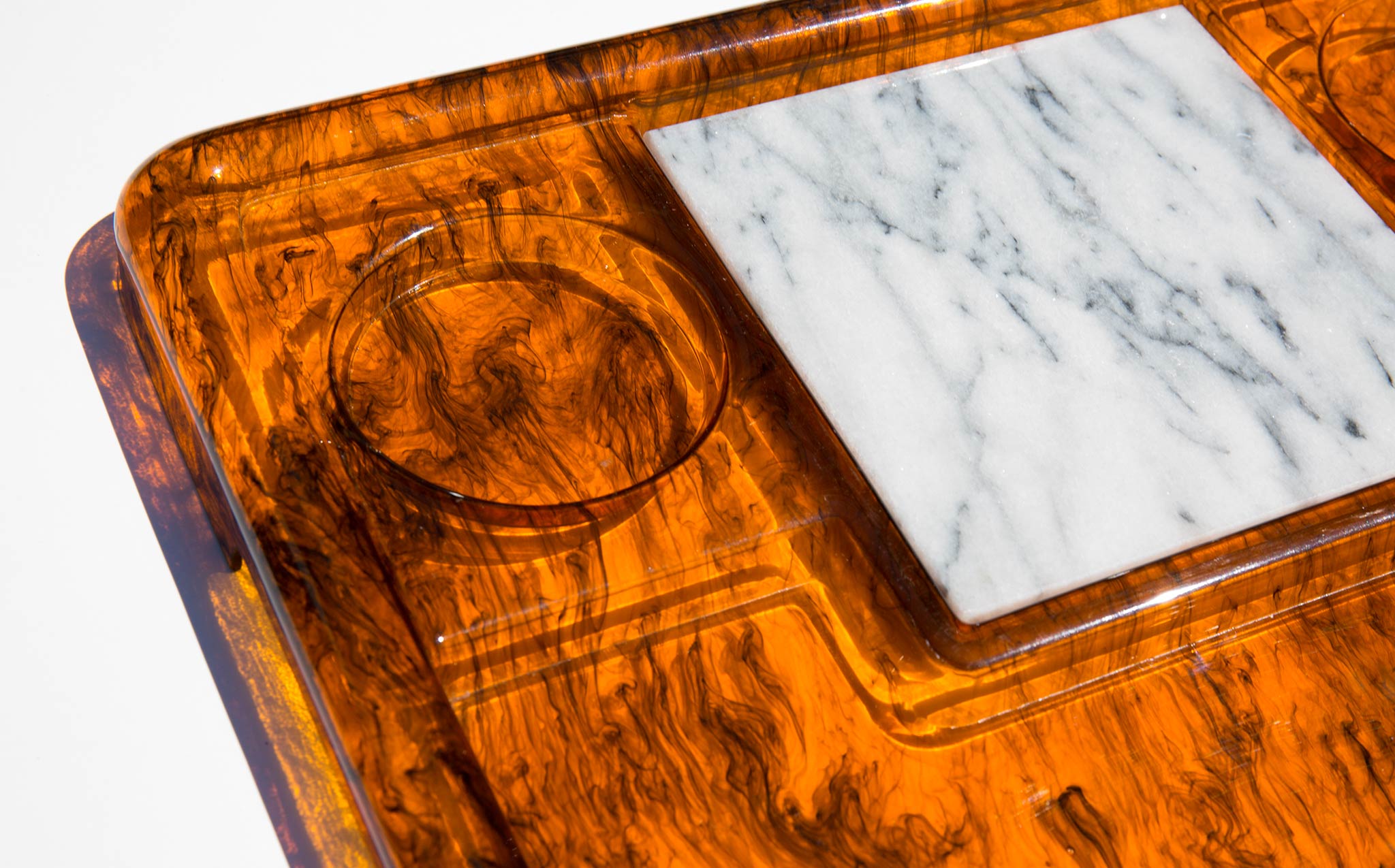 Tortoise Lucite and Marble Cheese Tray