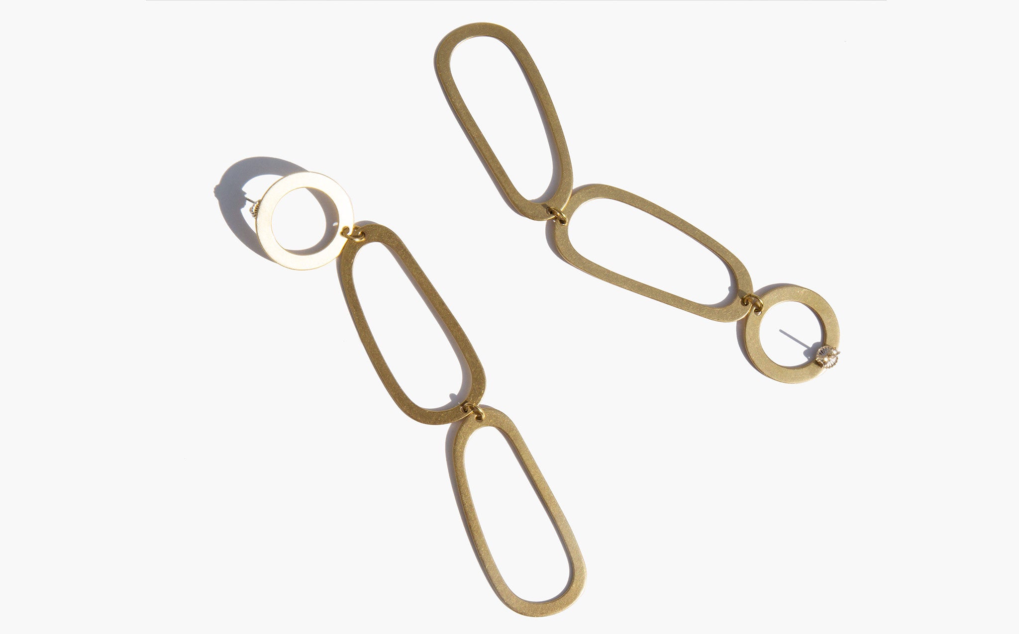 Modern Weaving Brass Slanted Hollow Oval Stack Earrings