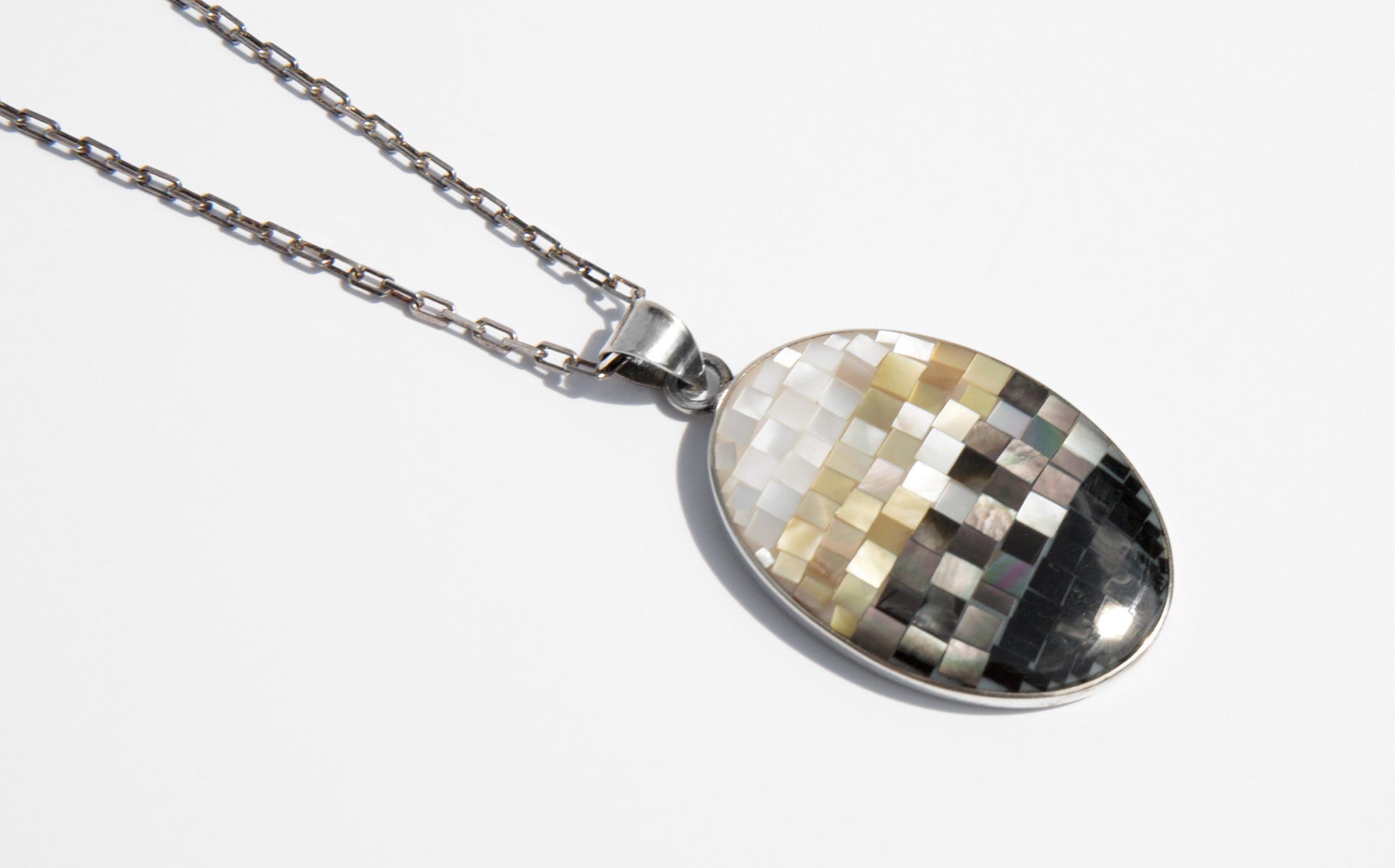 Ombre Mother of Pearl and Sterling Silver Pendant Necklace