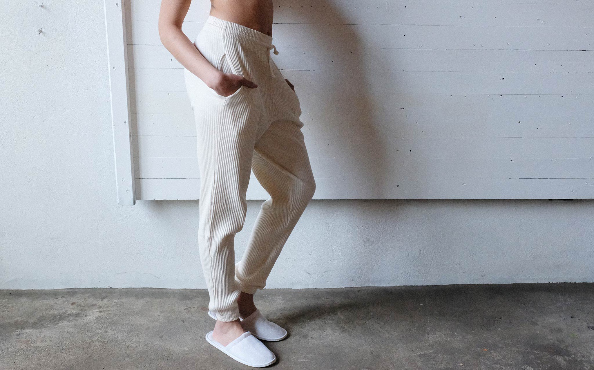 Baserange Off White Basic Ribbed Sweat Pants | Kindred Black