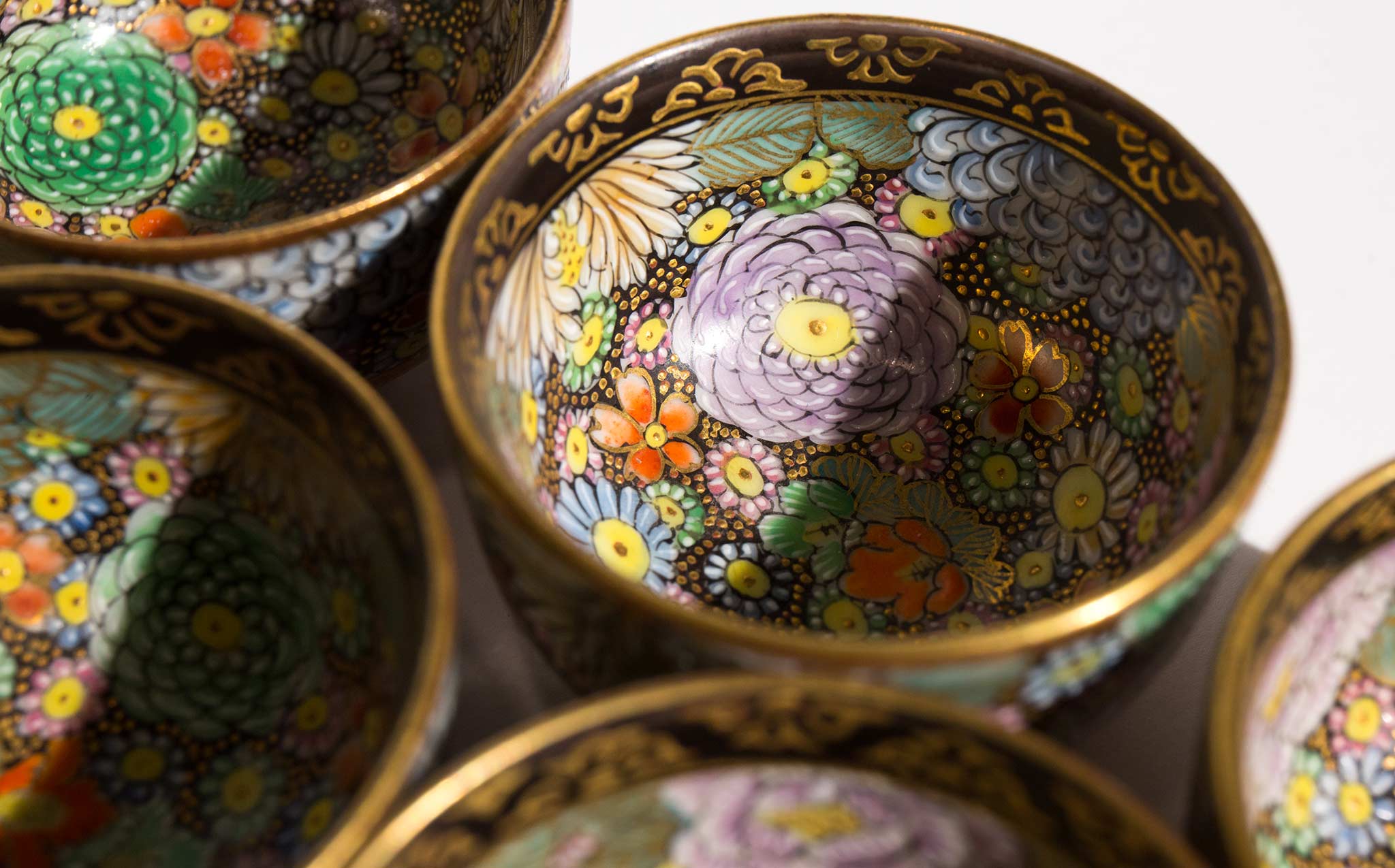Hand Painted Japanese Floral Sake Cups