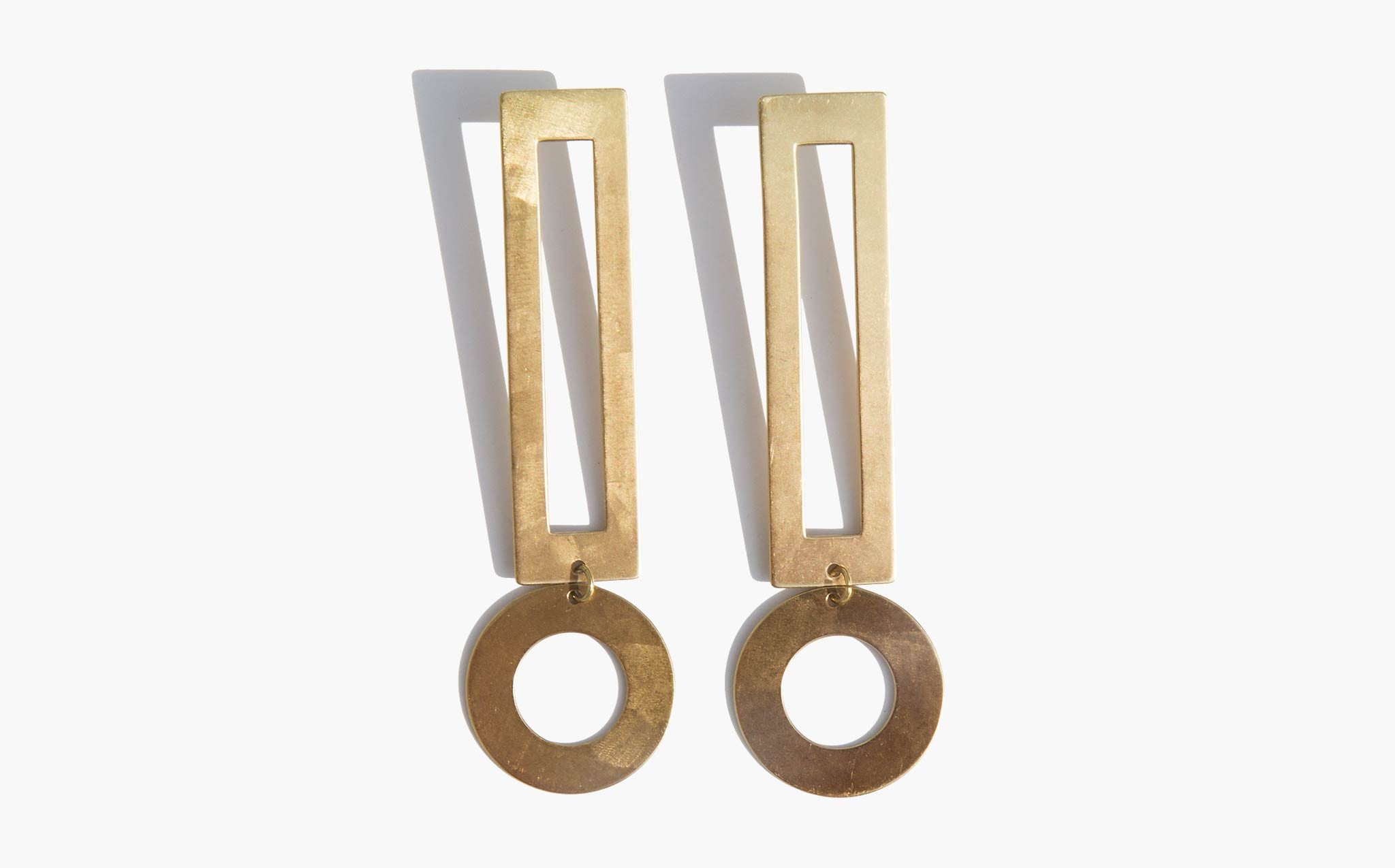 Modern Weaving Brass Heavy Exclamation Earrings