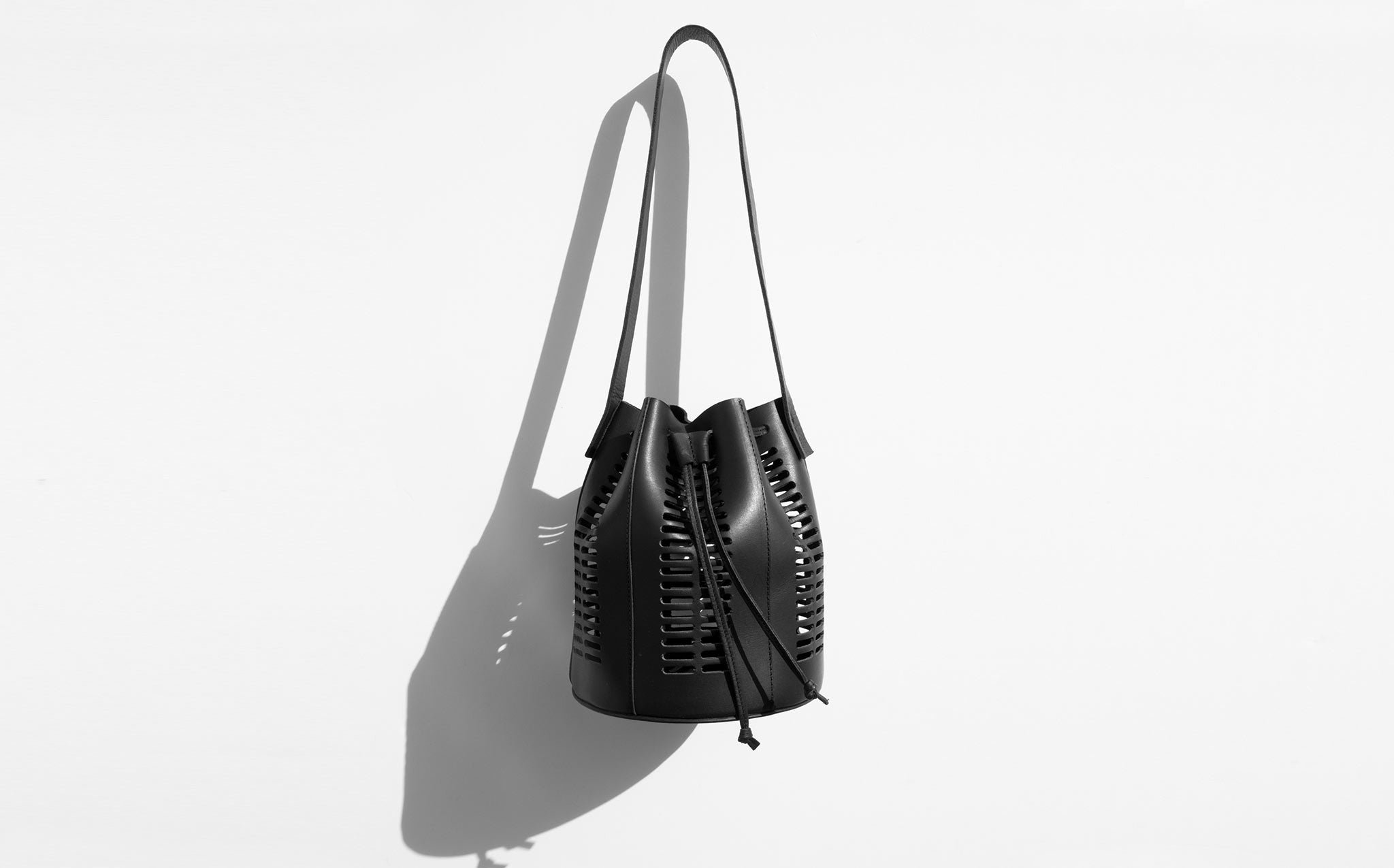 Modern Weaving Black Mini Oval Die Cut Bucket Bag