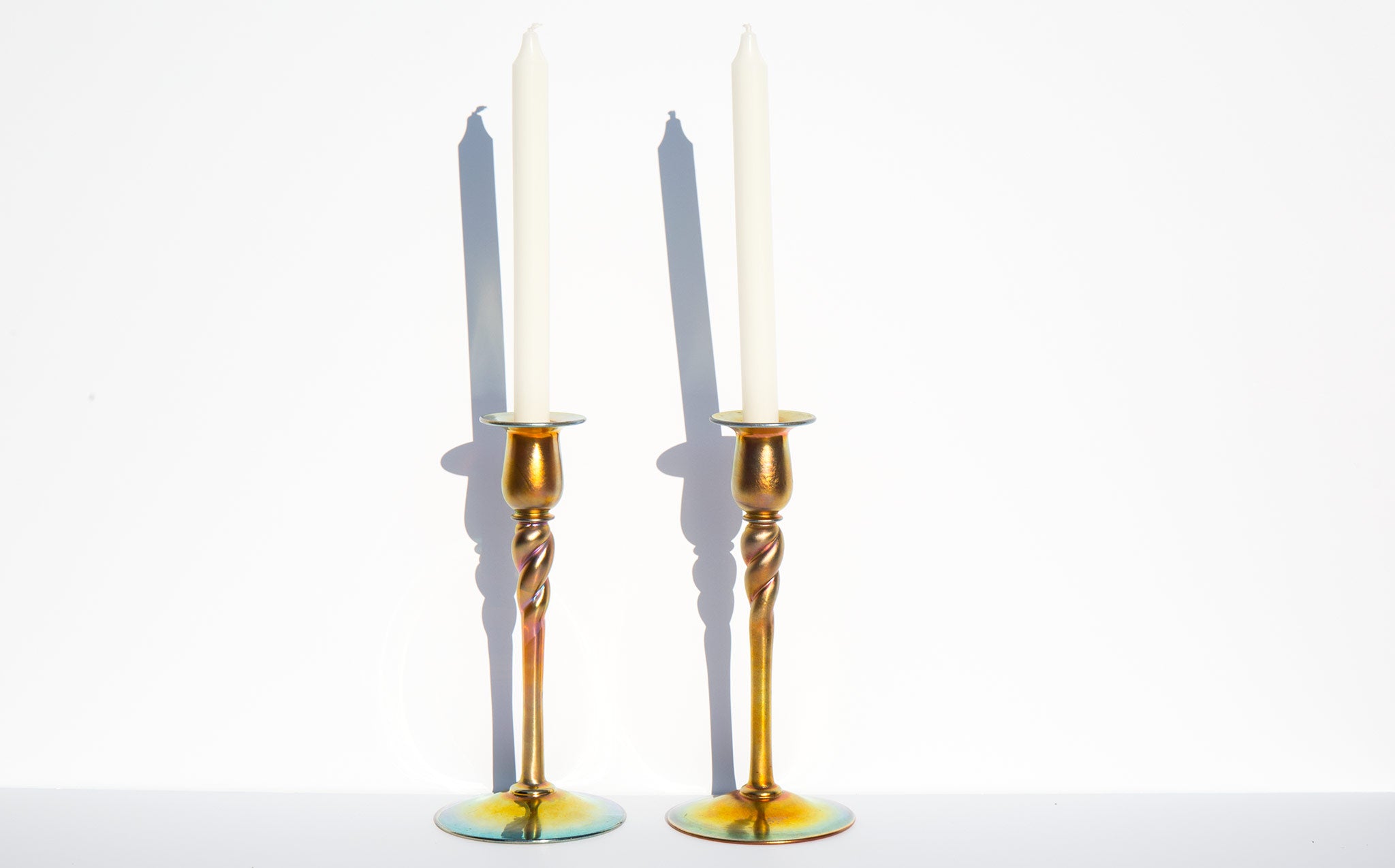 Gold Aurene Candlesticks by Steuben