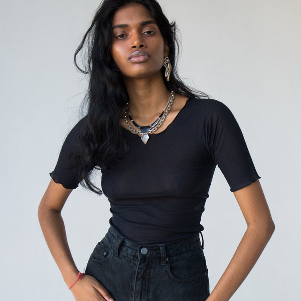 Baserange Black Pama Ribbed Top