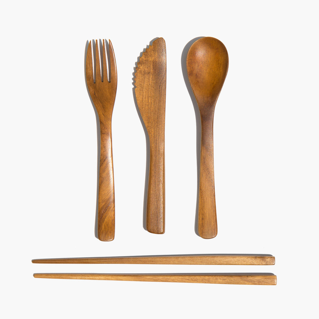 Reusable Teak Cutlery Set