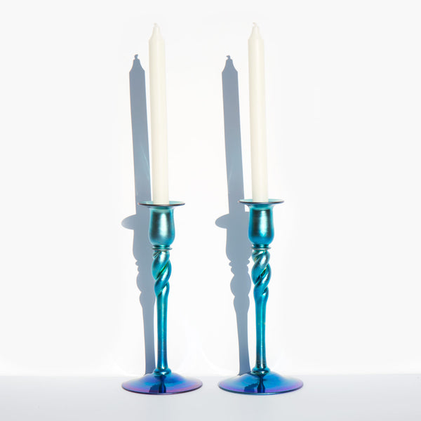 Blue Aurene Candlesticks by Steuben | Kindred Black