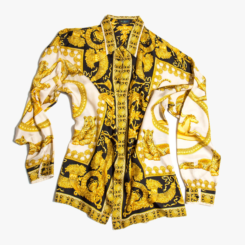 Gianni Versace Iconic 1990's Silk Baroque Print Shirt Kindred Black