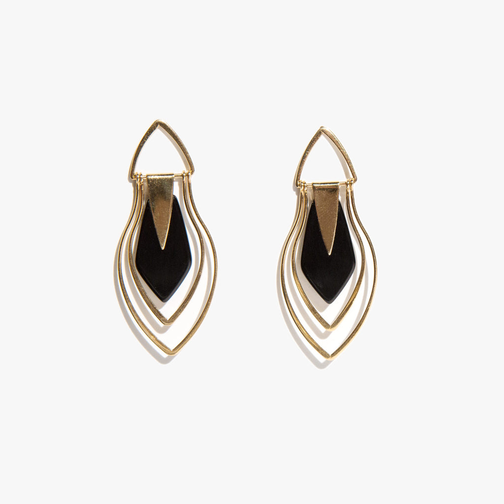 Onyx and 14K Gold Deco Earrings
