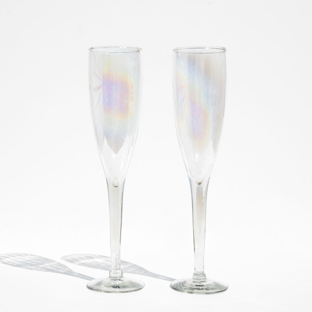 Iridescent Waved Glass Champagne Flutes