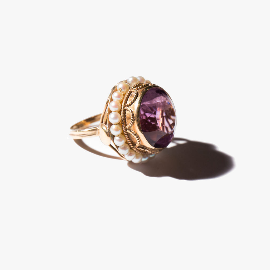 Amethyst and Seed Pearl Cocktail Ring