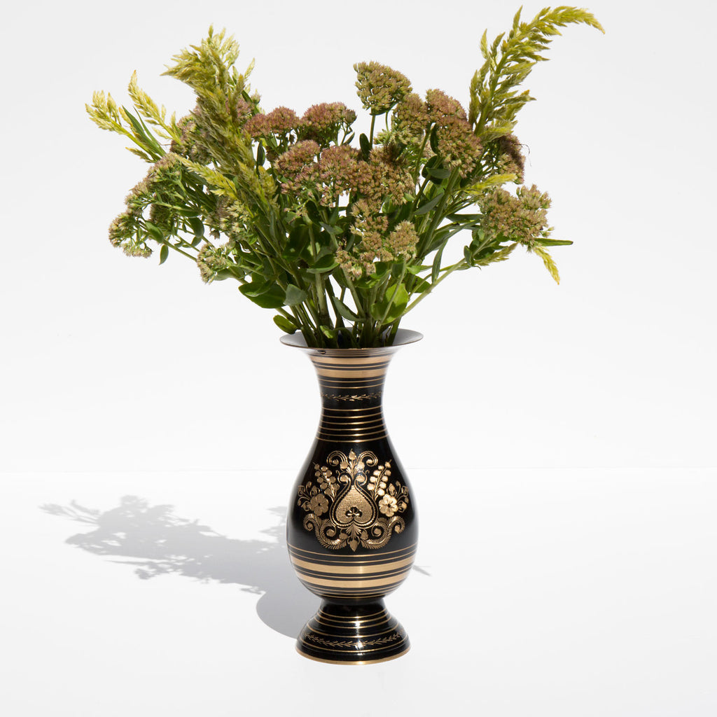 Black Brass Etched Vase