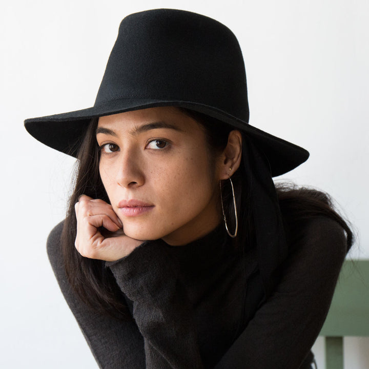 CLYDE Womens Black Wool Pinch Hat Wide Brim With Neck Shade Scarf Clyde Wool Pinch Hat | Kindred Black main image 2