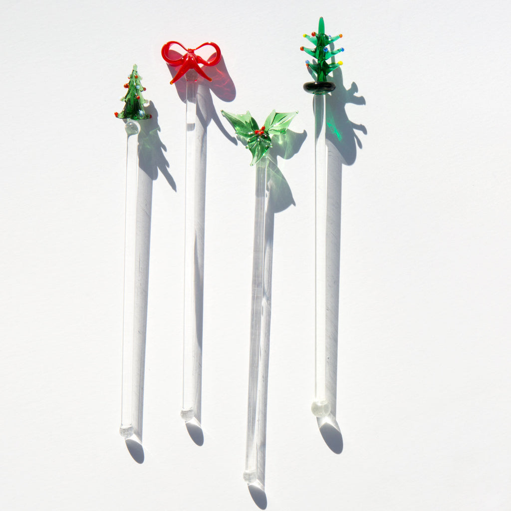 Glass Christmas Swizzle Sticks
