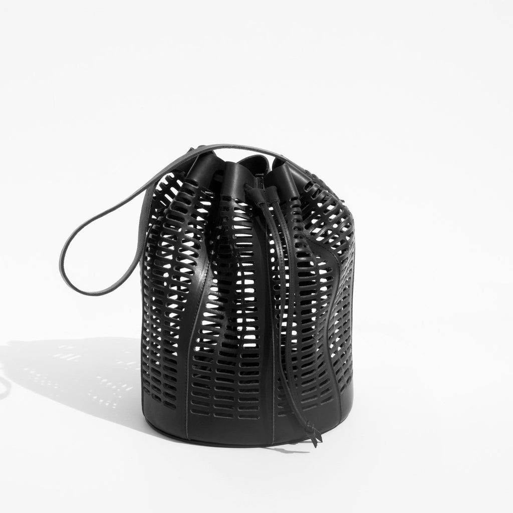 Modern Weaving Black Oval Die Cut Bucket Bag