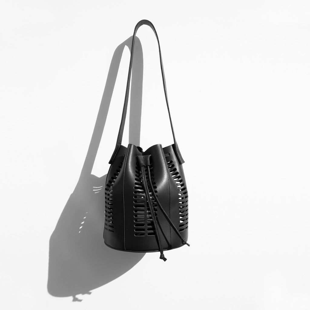 Modern Weaving Black Mini Oval Die Cut Bucket Bag