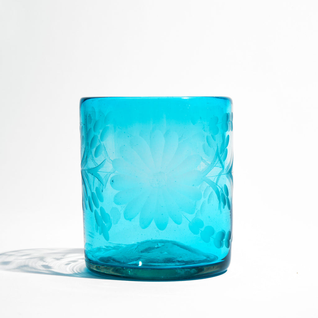Etched Mexican Aqua Glass