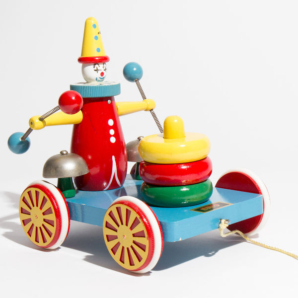 Swedish Wooden Clown Car Pull Toy