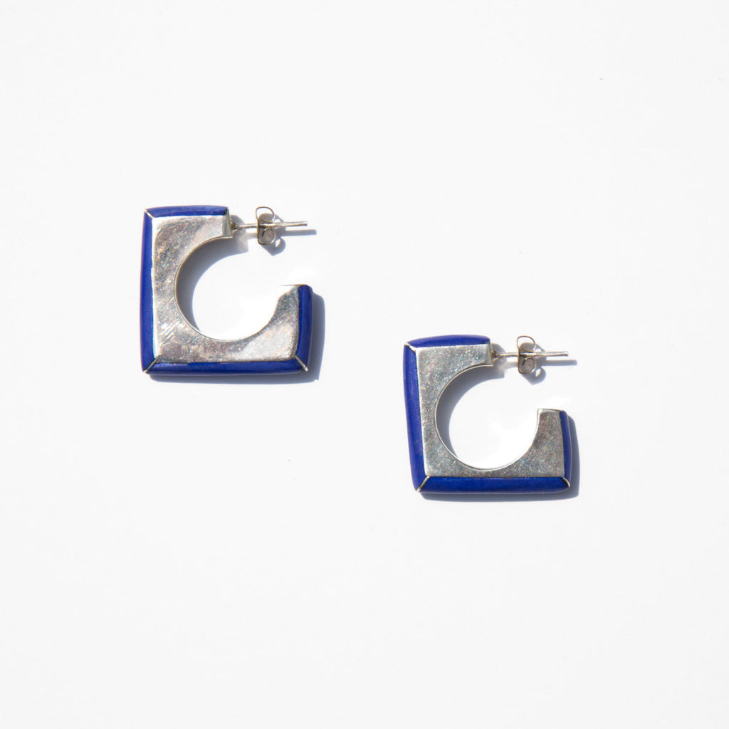 Sterling Silver and Deep Blue Lacquer Earrings